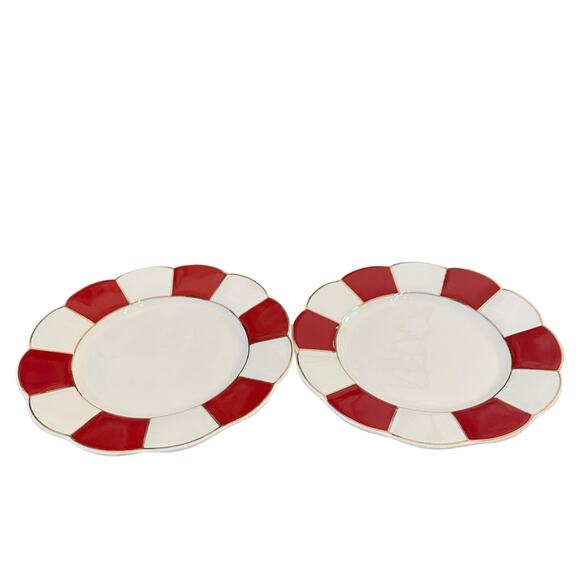 Grace Teaware Porcelain Salad Plate 8in Red & White Stripe Gold Trim Set 4 New - Picture 14 of 16